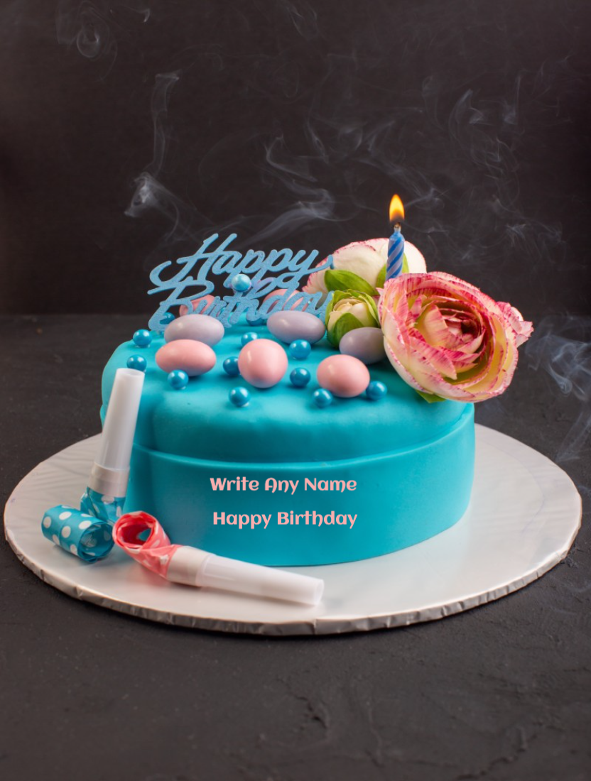 Blue Birthday Cake With Name Edit