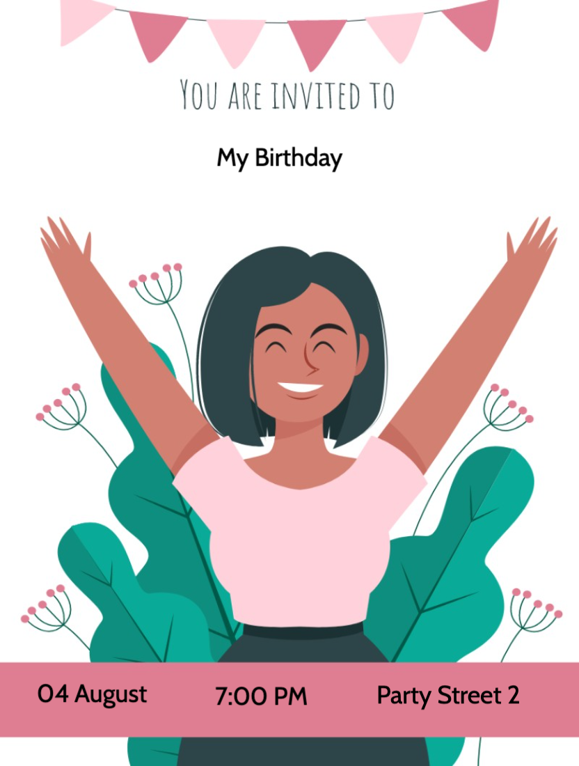 Cartoon Style Birthday Invitation For Her