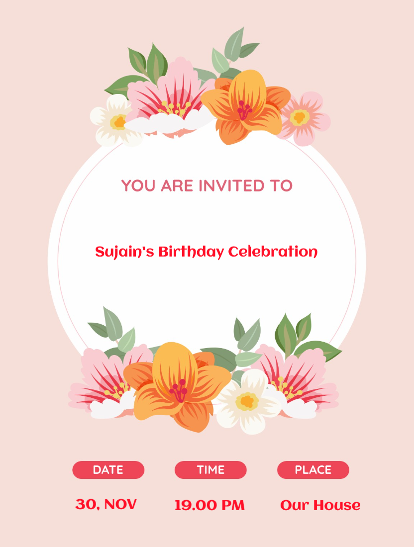 Floral Birthday Invitation Card For Her