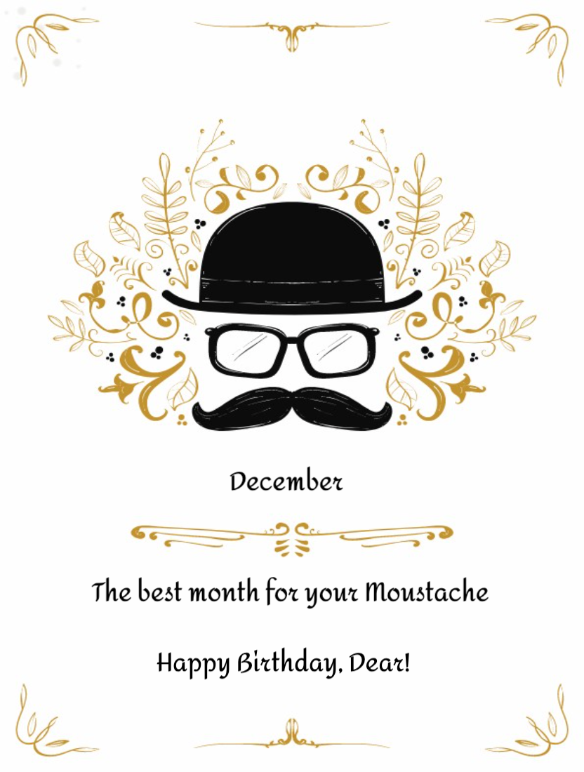 Floral Moustache Birthday Card 