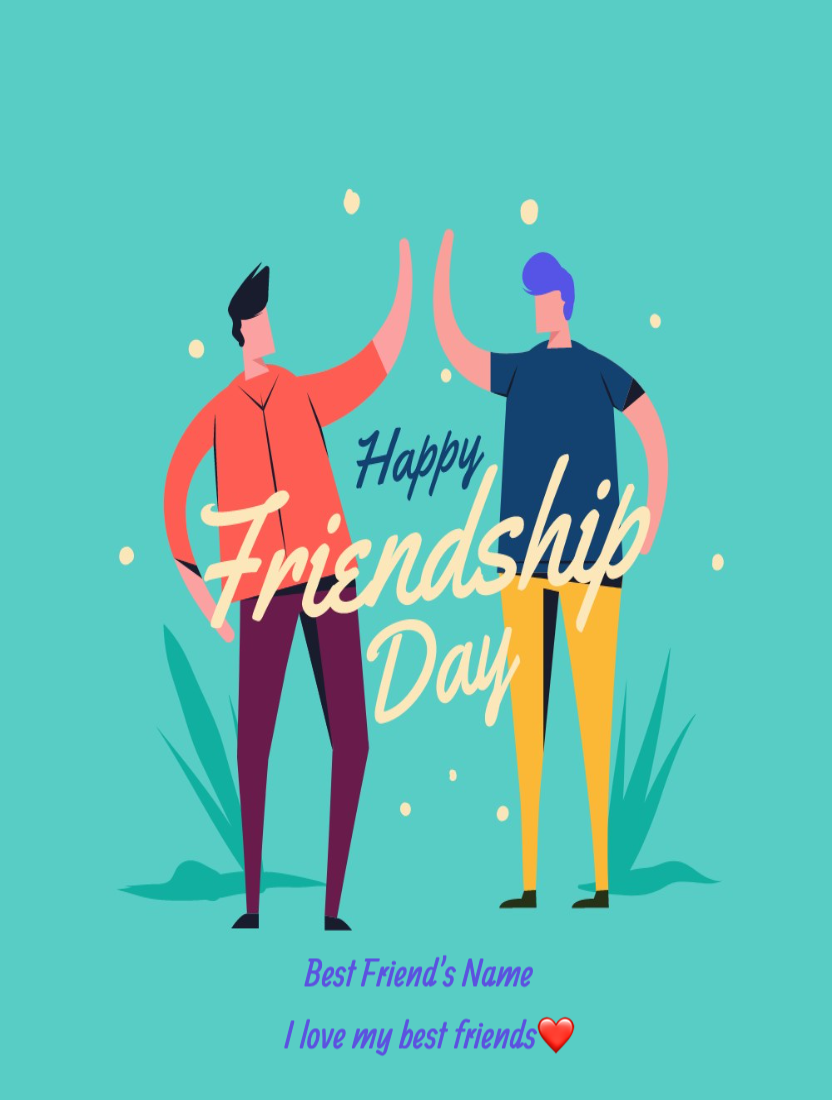 Green Background Happy Friendship Day Card With Name