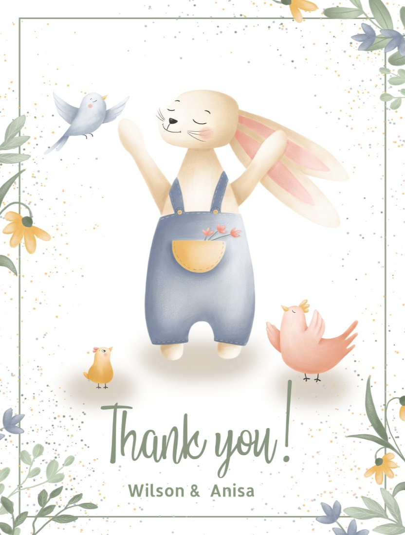 Happy Bunny Baby Shower Thank You Card