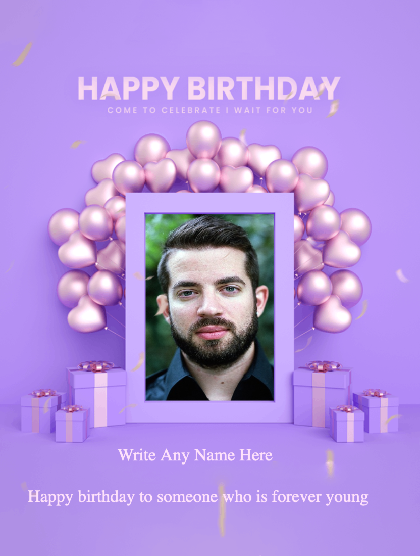 Purple Birthday Card With Photo And Name