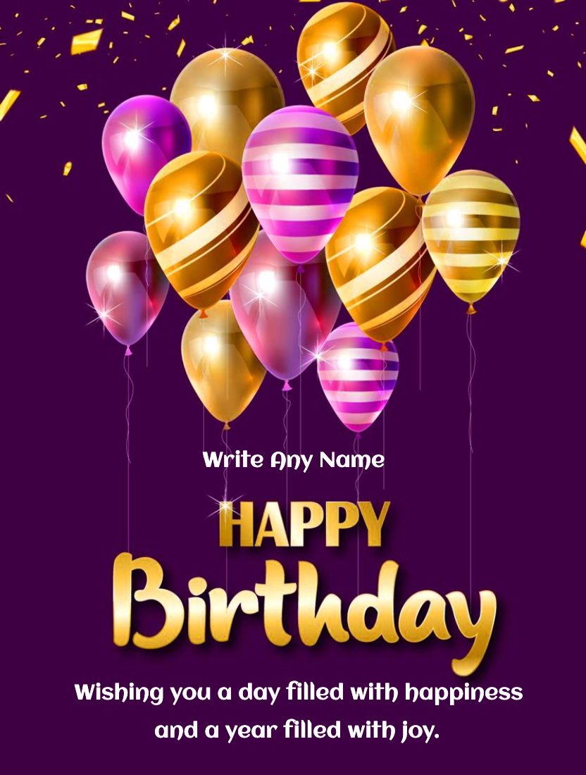 Purple Style Happy Birthday Greeting Card With Name