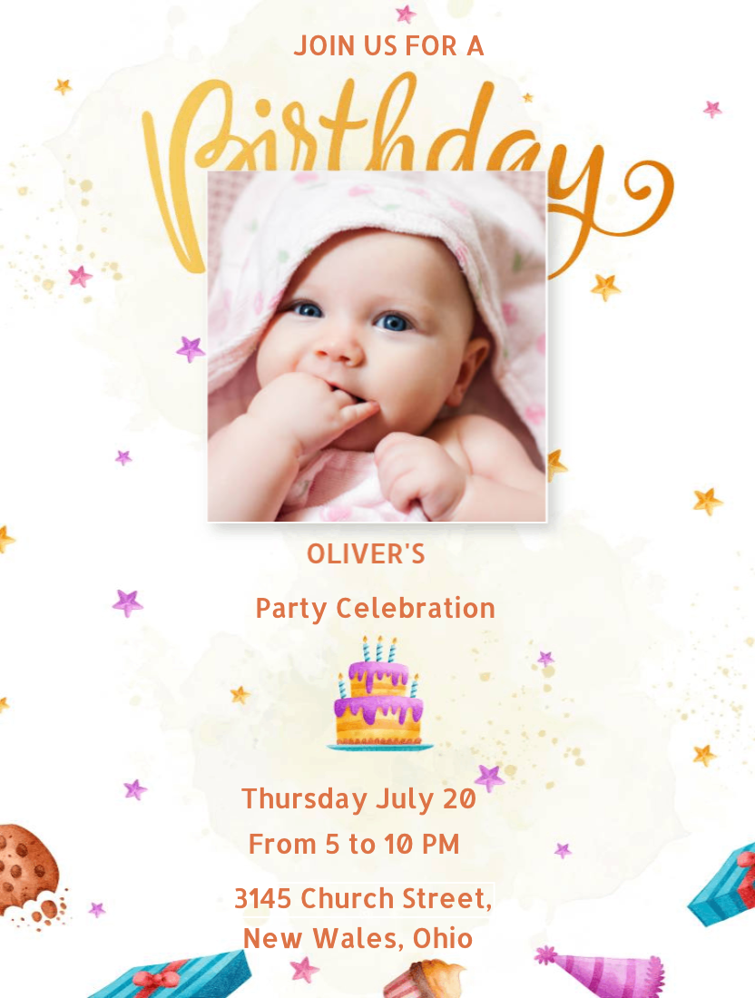 Stars First Birthday Invitation Template